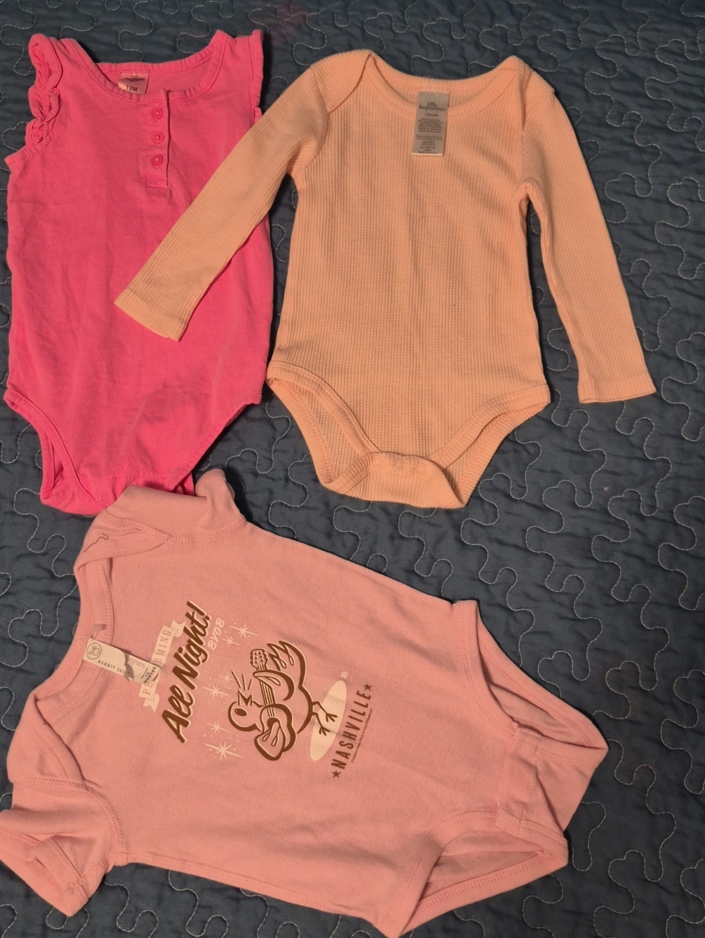 Rabbit Skins Girls Bodysuit Set in Hot Pink, Peach & Blush Pink